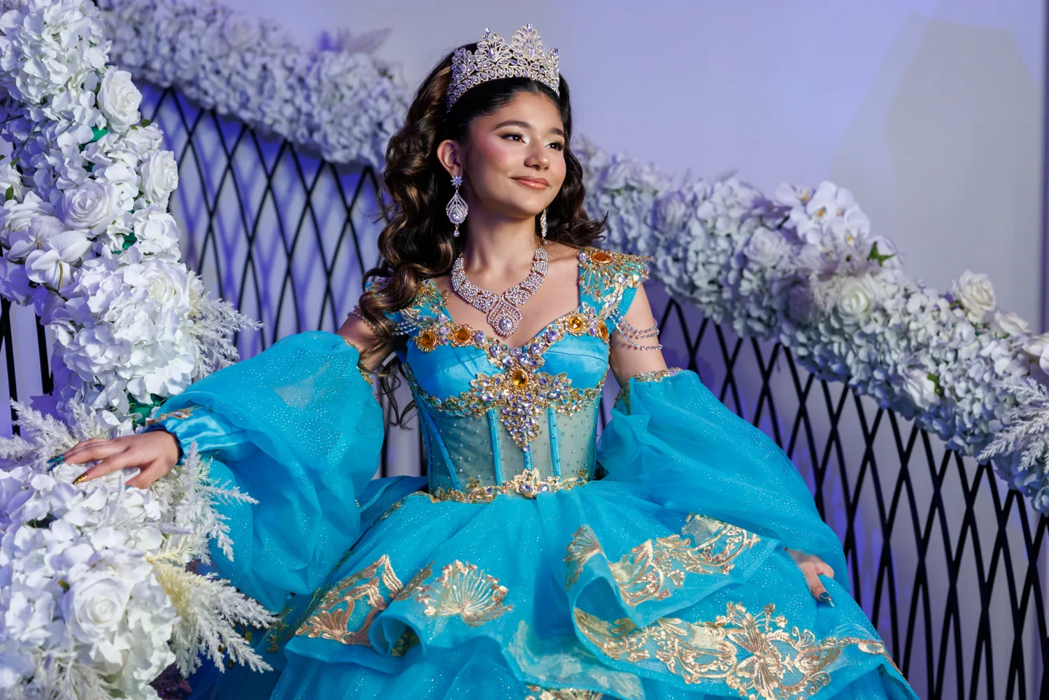 Sweet 16 gown portrait on grand staircase, Staten Island