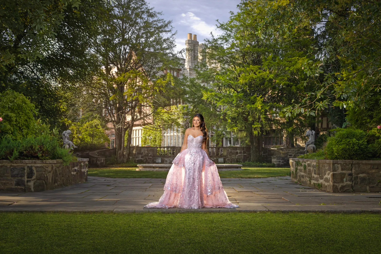 Sweet 16 gown portrait at an estate, Staten Island